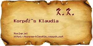Korpás Klaudia névjegykártya